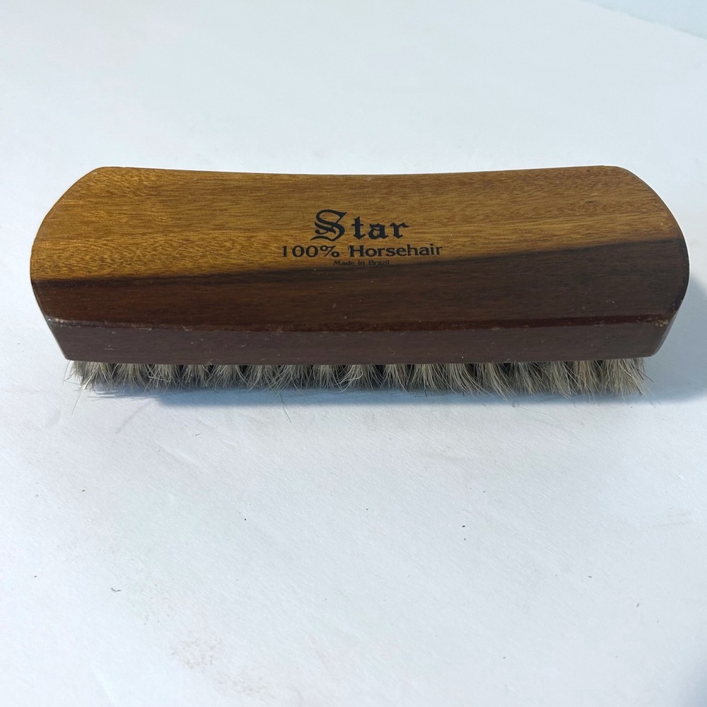 Star 100% Horsehair Shoe Shine Brush Brown Vintage Excellent Wood Made in Brazil